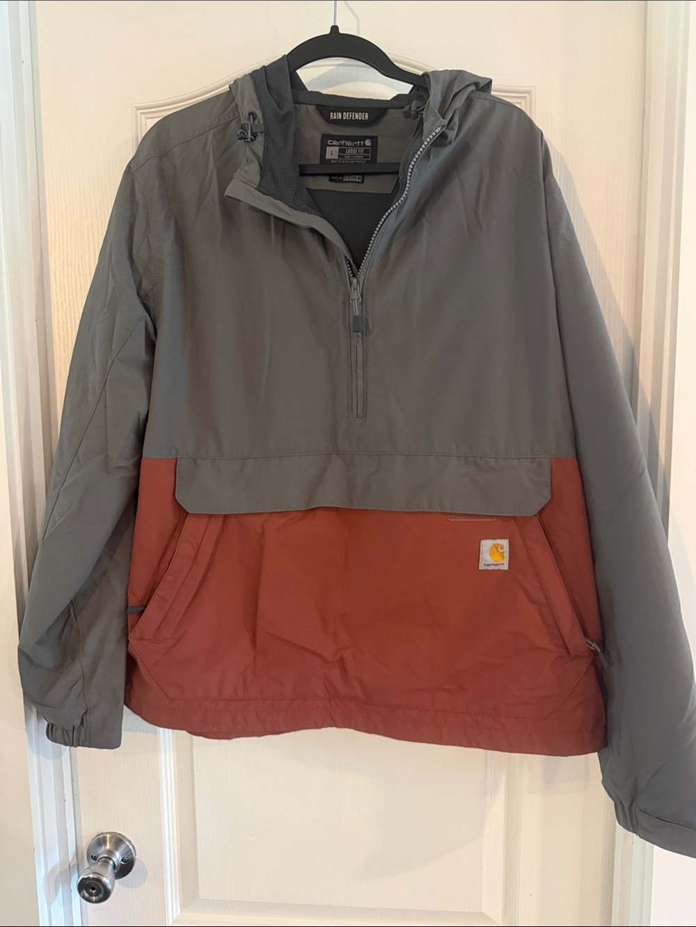 Carhartt Hooded Pullover in Gray & Rust Red